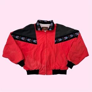 Vintage David James Aztec Western Bomber Jacket USA Distressed Red XXL